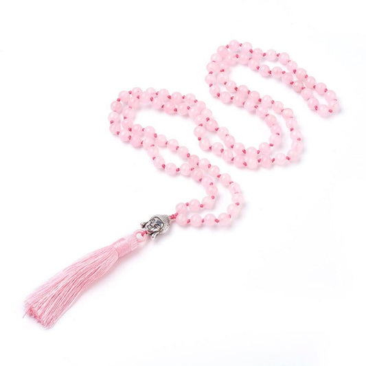 Rose Quartz Mala with Buddha Head and Tassel