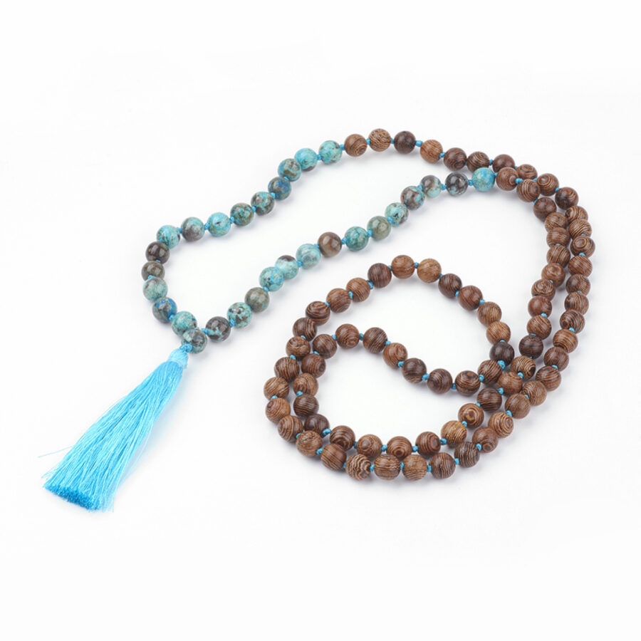 Ocean Jasper Wood Bead Mala