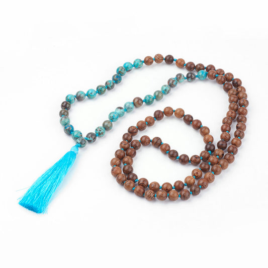 Ocean Jasper Wood Bead Mala