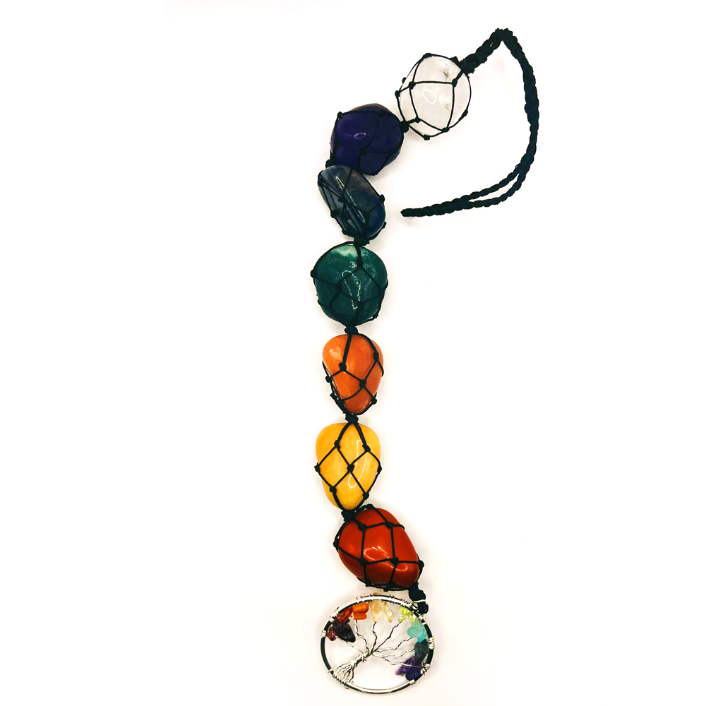 Chakra Natural Gemstone Hanging in Black Thread with Tree of Life