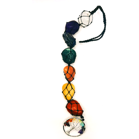 Chakra Natural Gemstone Hanging in Black Thread with Tree of Life