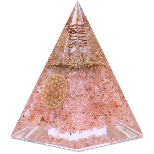 Rose Quartz Nubian Orgonite Pyramid with Clear Quartz Crystal and Copper Coil
