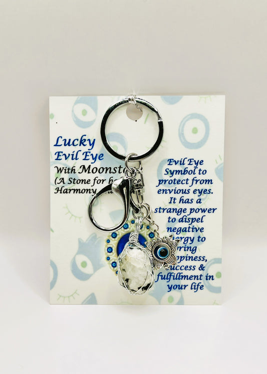 Moonstone Evil Eye Keychain