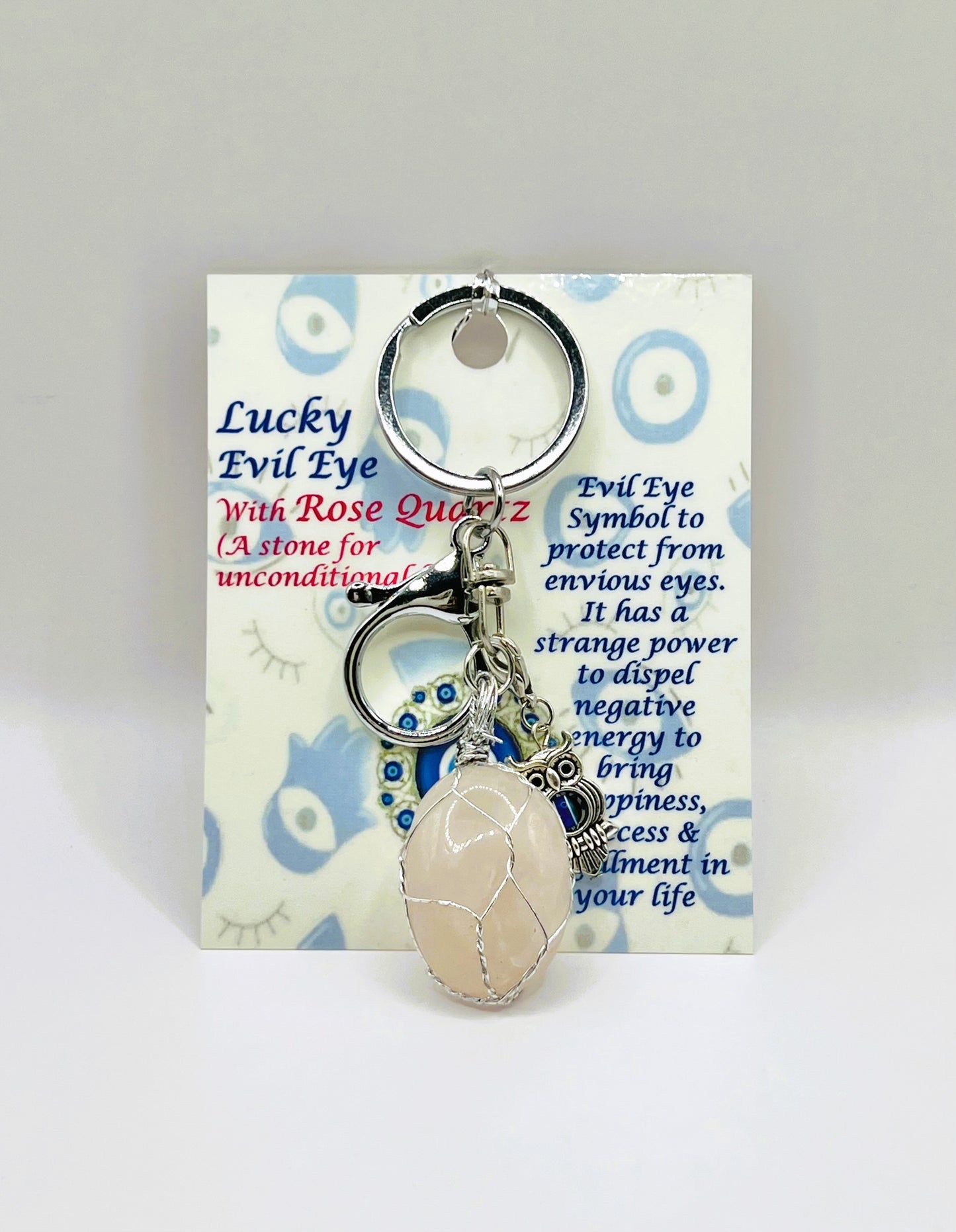 Rose Quartz Evil Eye Keychain
