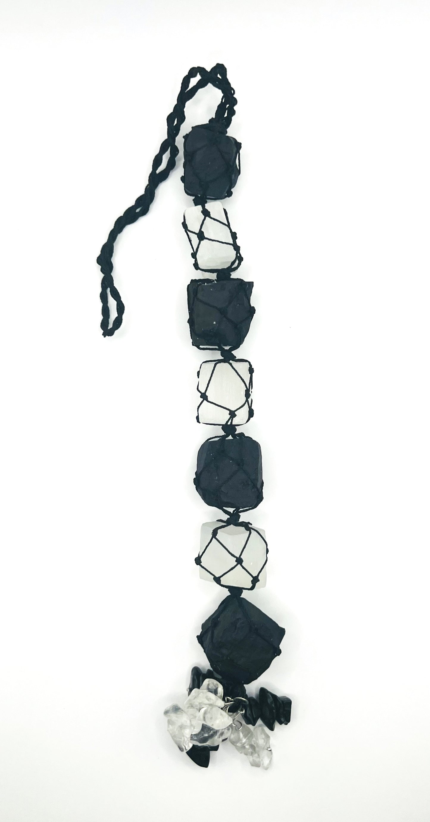 Selenite Black Tourmaline Hanging with Chips