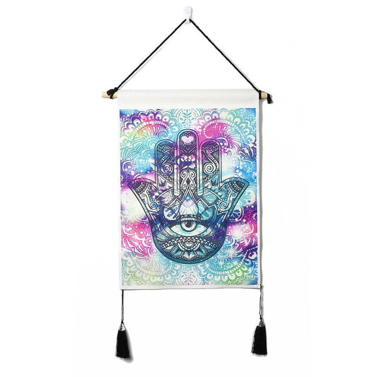 Pink Green Hamsa Hand Tapestry Wall Hanging