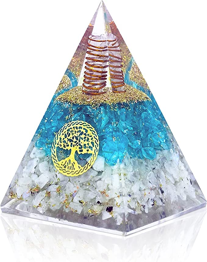Aquamarine-Moonstone-Nubian-Tree-of-Life-Orgonite-Pyramid-with-Clear-Quarz-Crystal-and-Copper-Coil