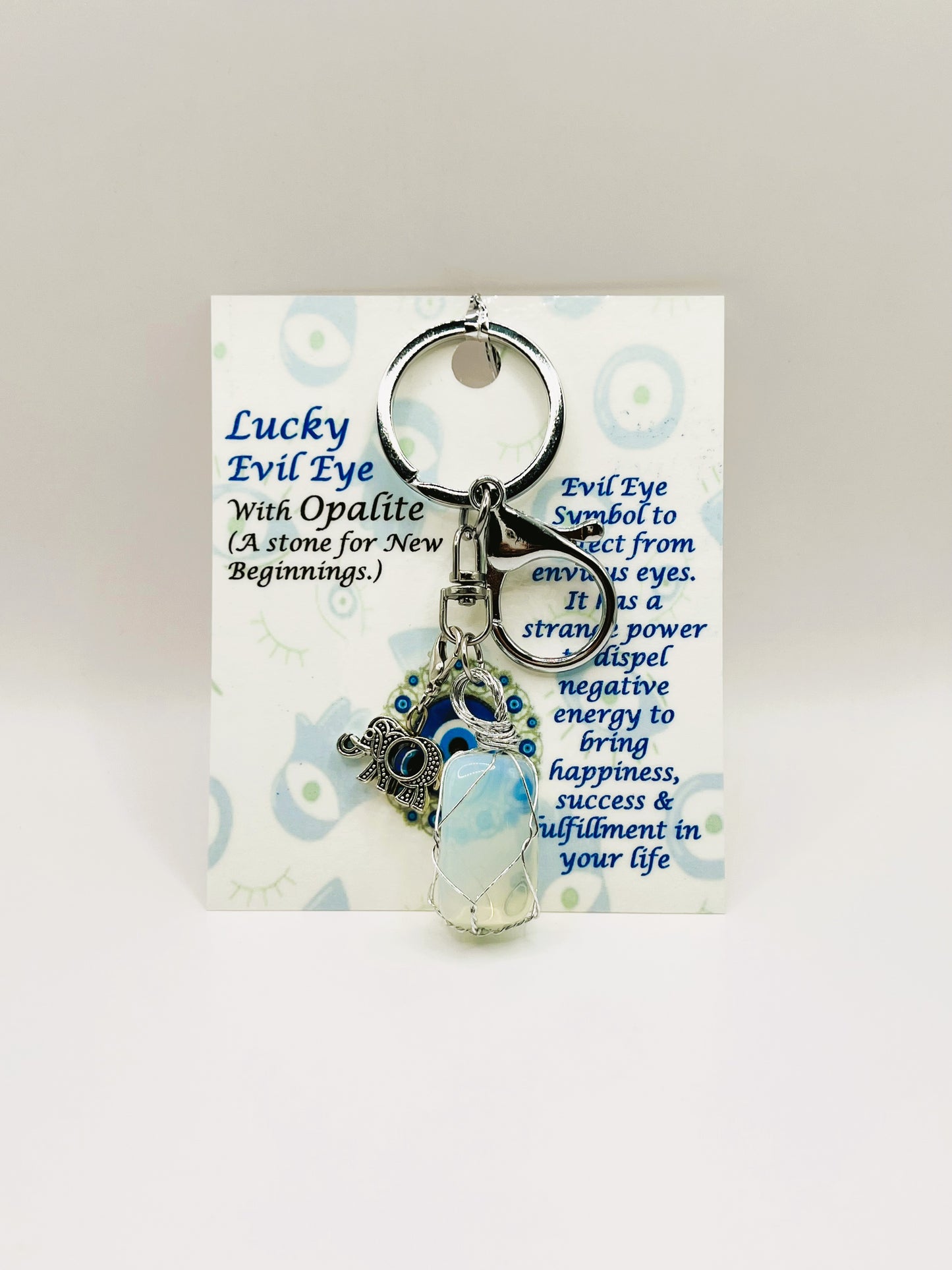 Opalite Silver Evil Eye Keychain