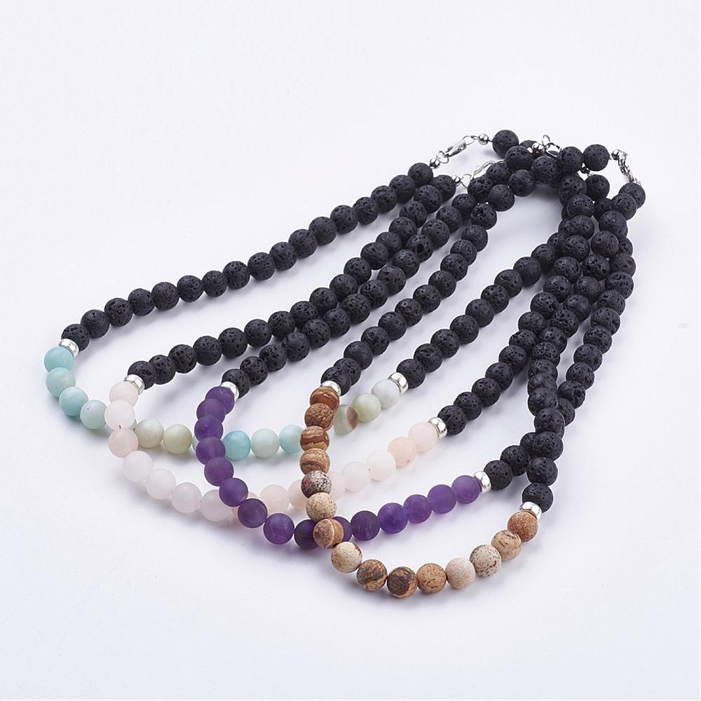 Natural Lava Aromatherapy Frosted Gemstone Necklace