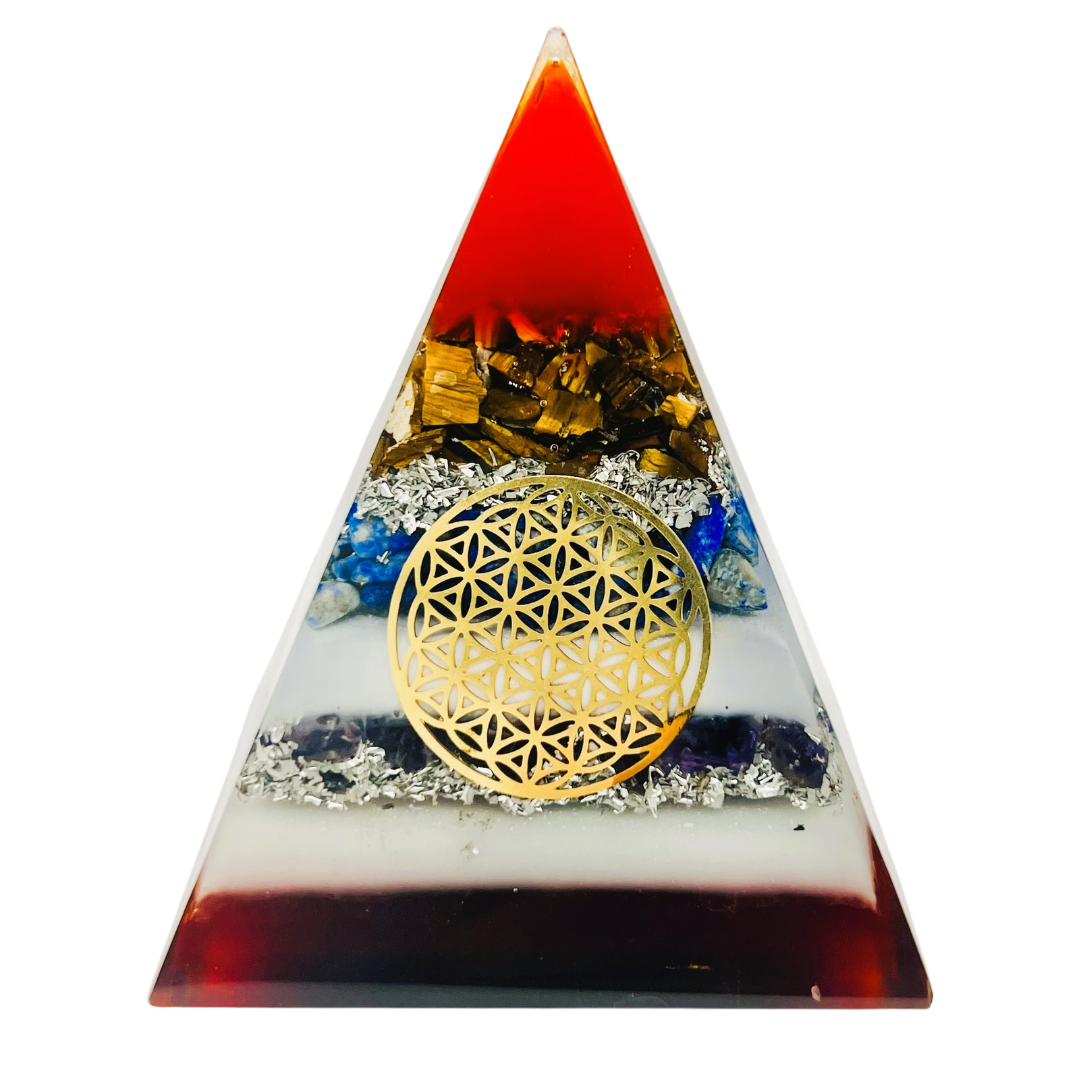 Tigers Eye Lapis Amethyst Flower of Life Pyramid