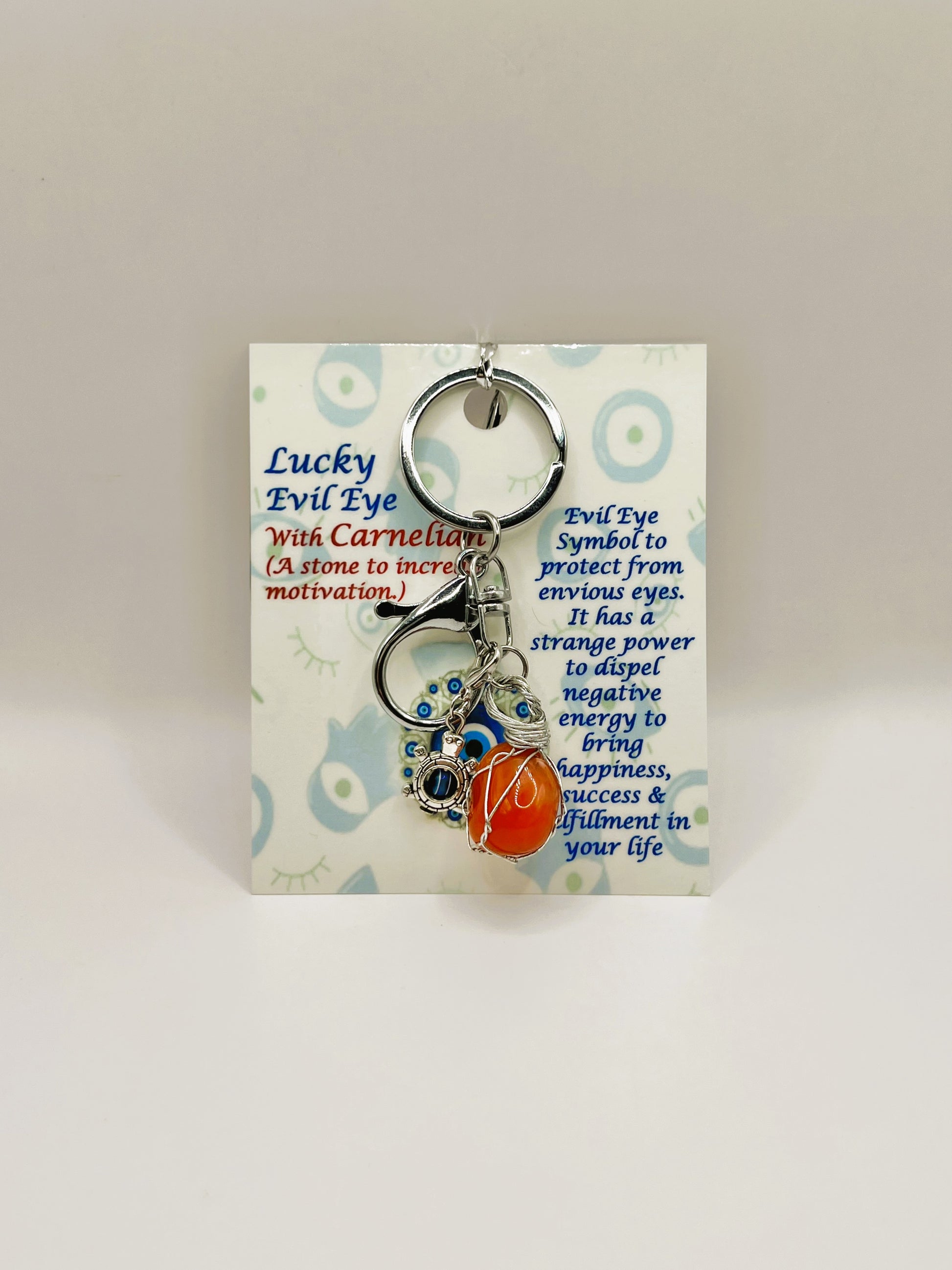 Carnelian Silver Evil Eye Keychain