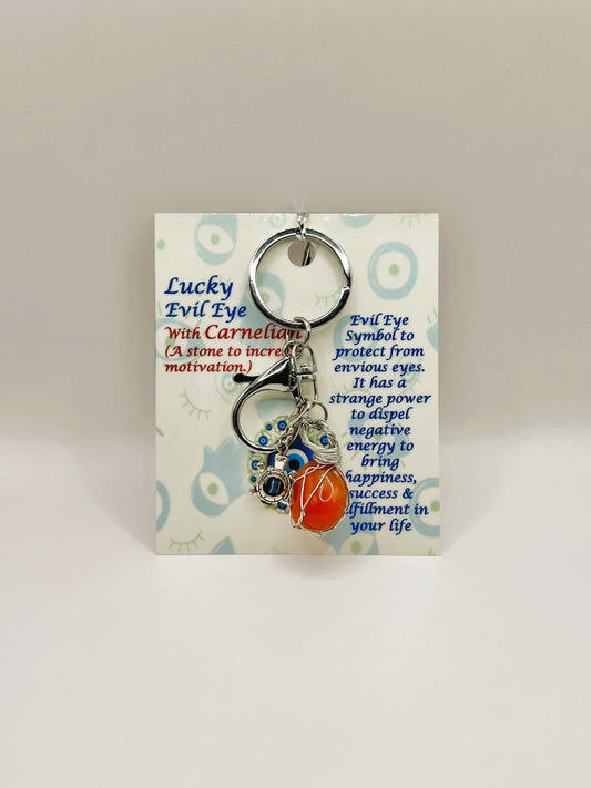 Carnelian Silver Evil Eye Keychain