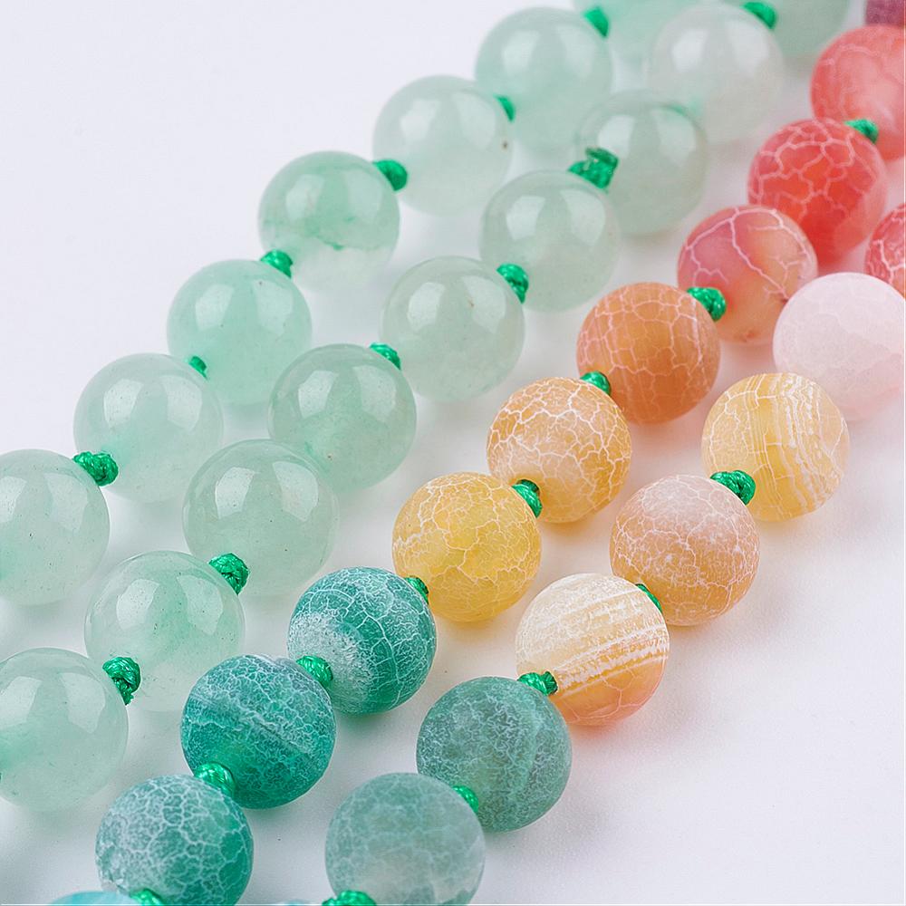 Green Aventurine Mala and Frosted Natural Weathered Agate with Tassel & Quartz Crystal