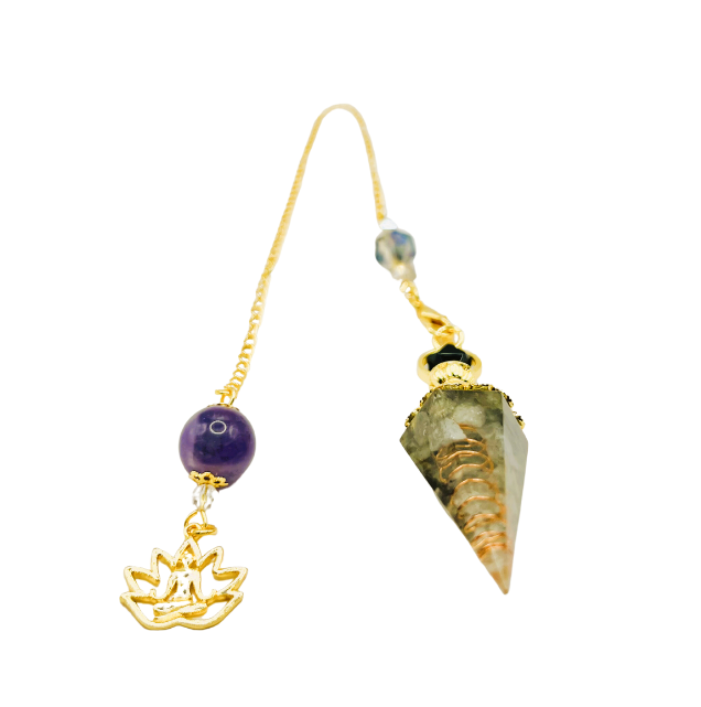 Labradorite Gemstone Pointed Golden Pendulum