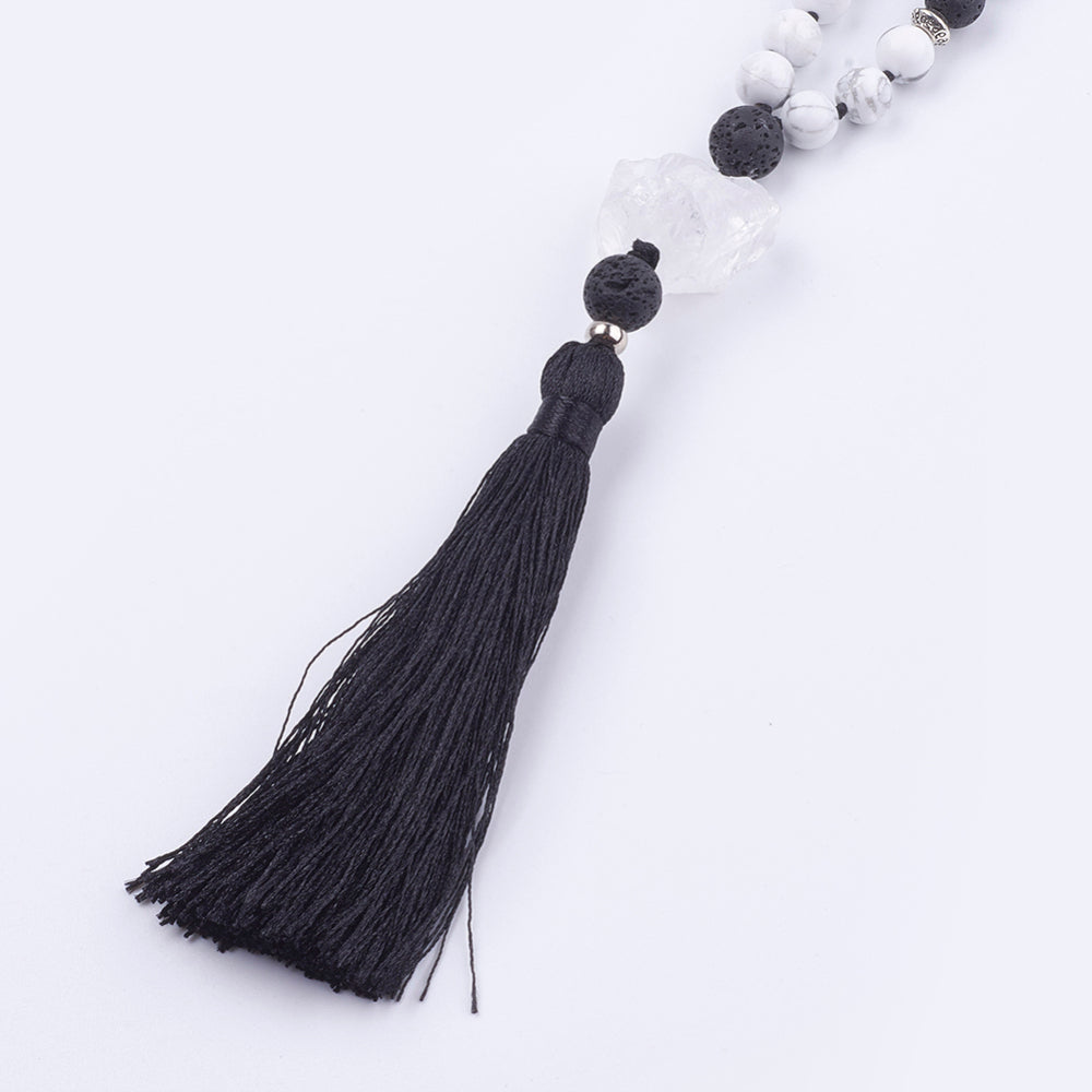 Lava White Howlite Mala with Quartz Crystal