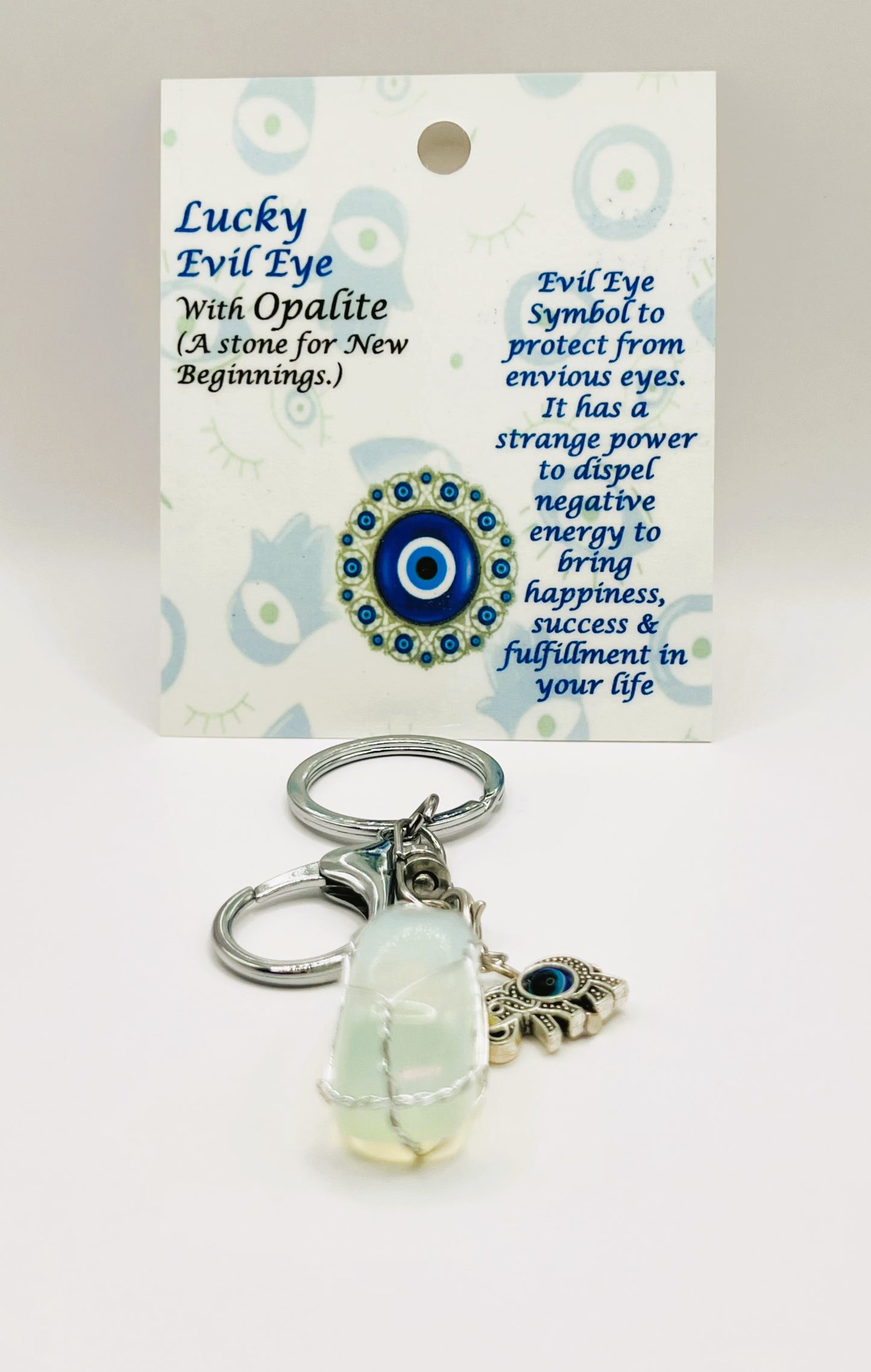 Opalite Silver Evil Eye Keychain