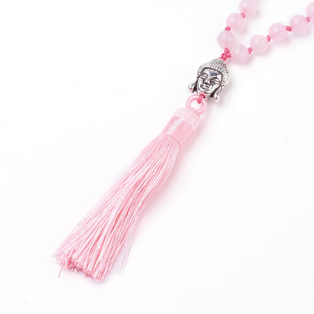 Rose Quartz Mala with Buddha Head and Tassel