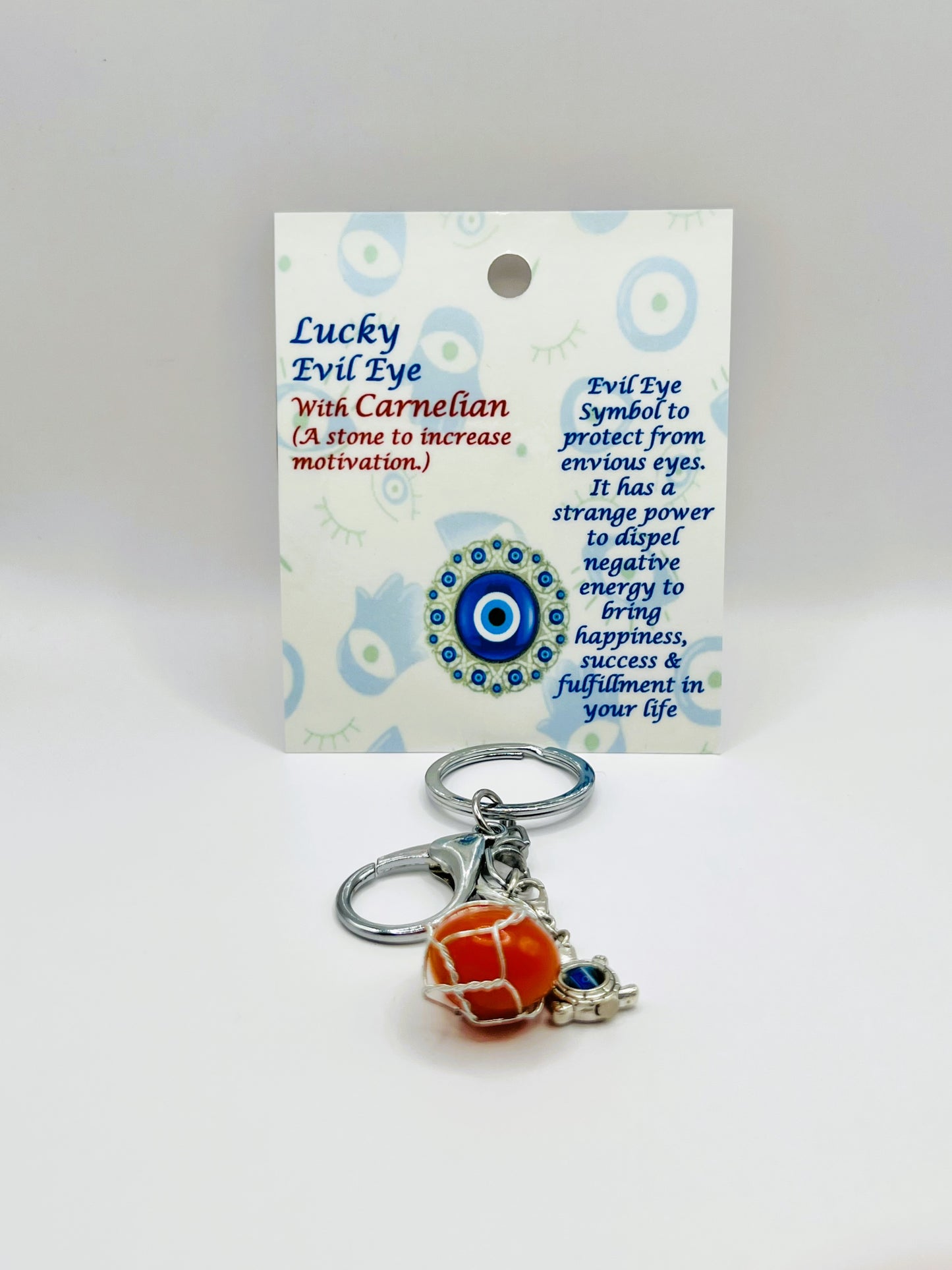 Carnelian Silver Evil Eye Keychain