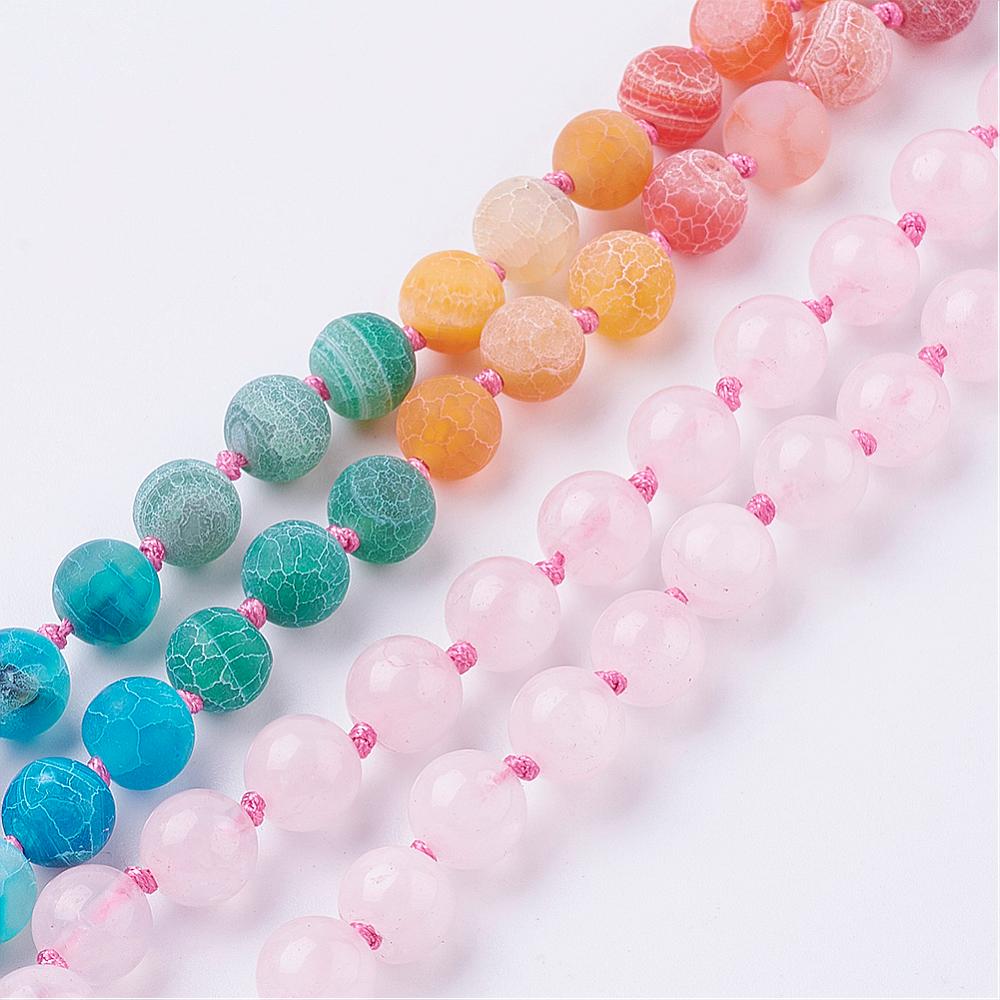 Rose Quartz Mala and Frosted Natural Weathered Agate with Tassel & Quartz Crystal