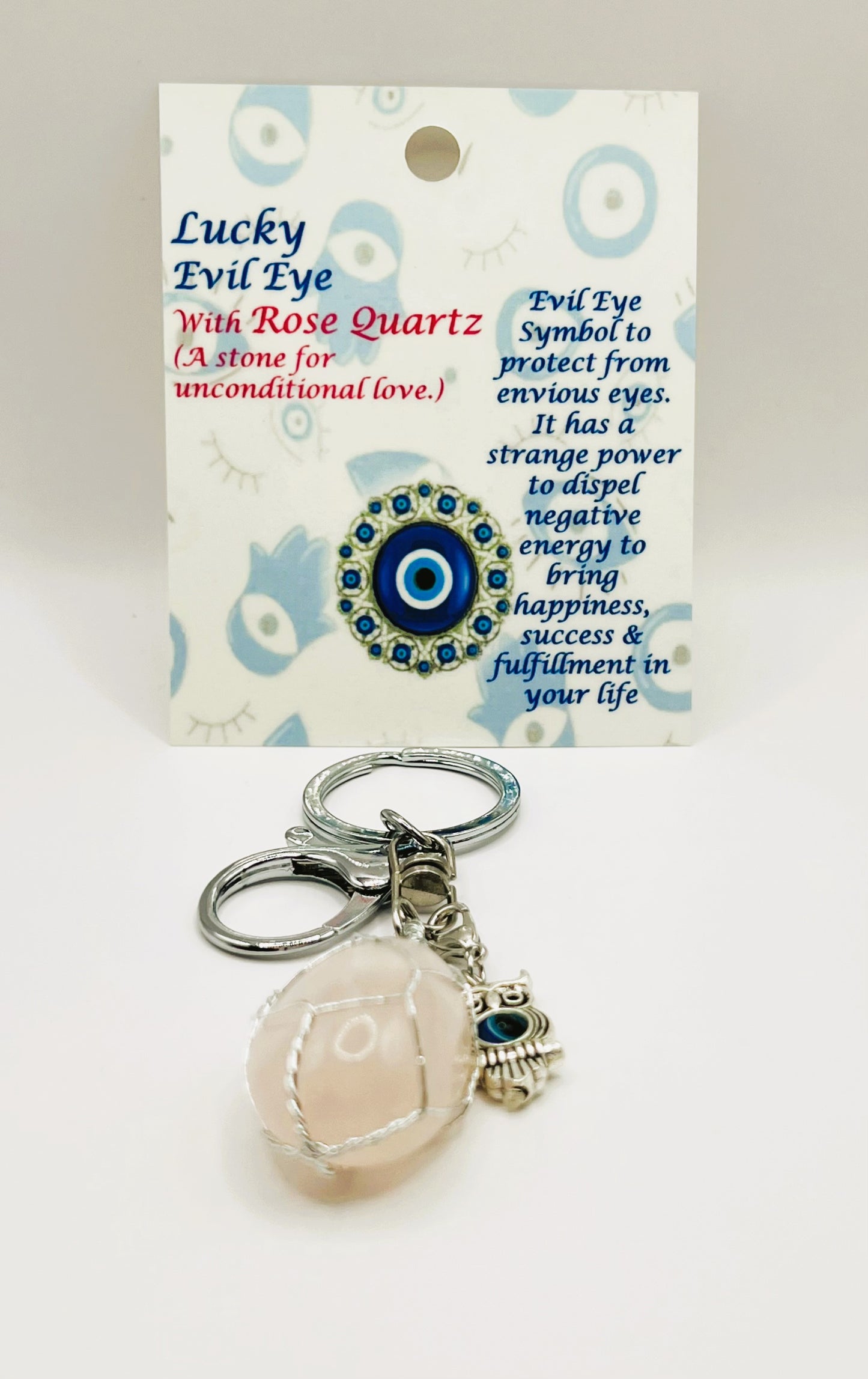Rose Quartz Evil Eye Keychain