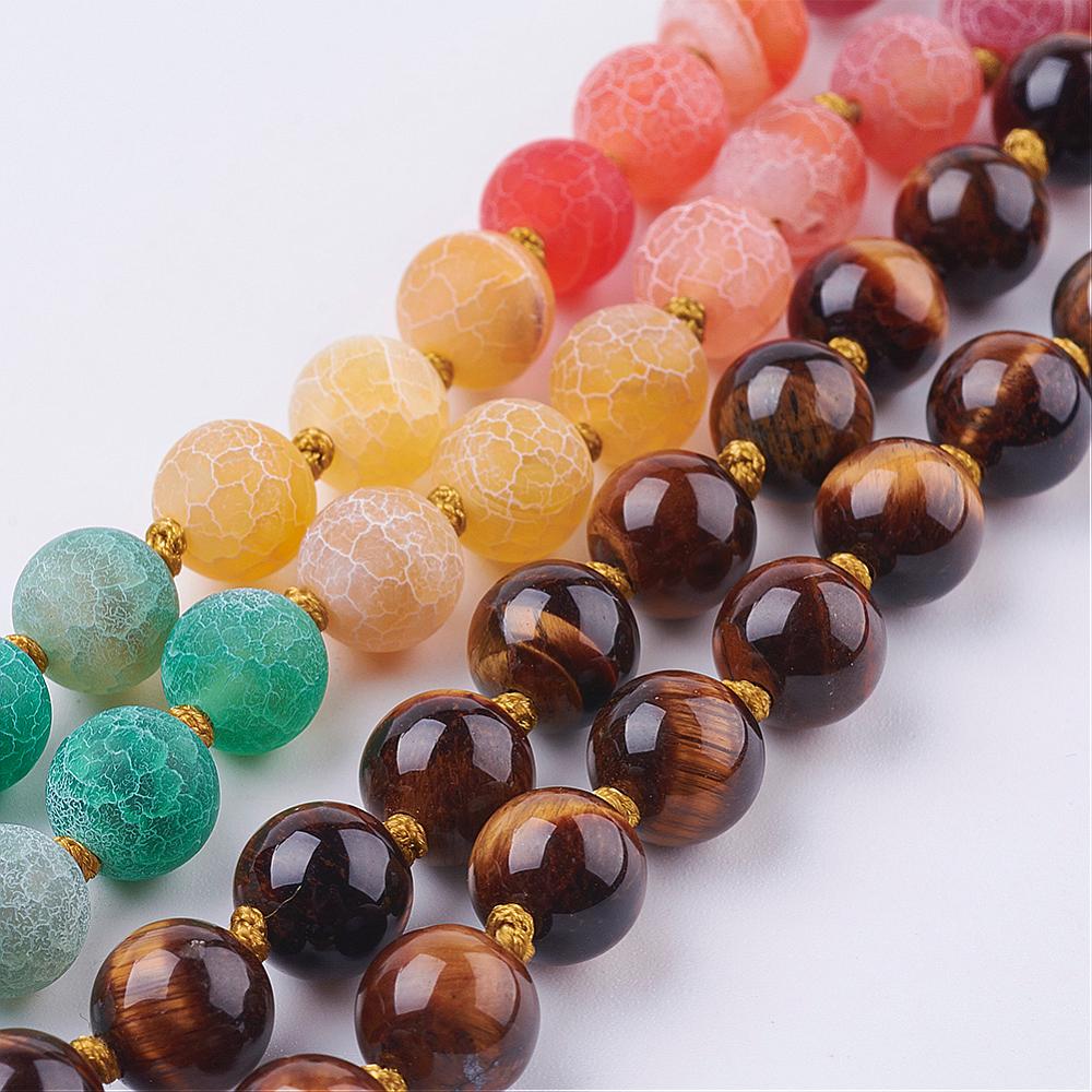 Tigers Eye Mala and Frosted Natural Weathered Agate with Tassel & Quartz Crystal