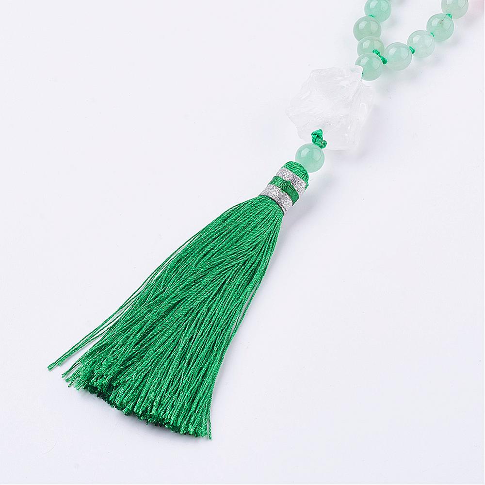 Green Aventurine Mala and Frosted Natural Weathered Agate with Tassel & Quartz Crystal