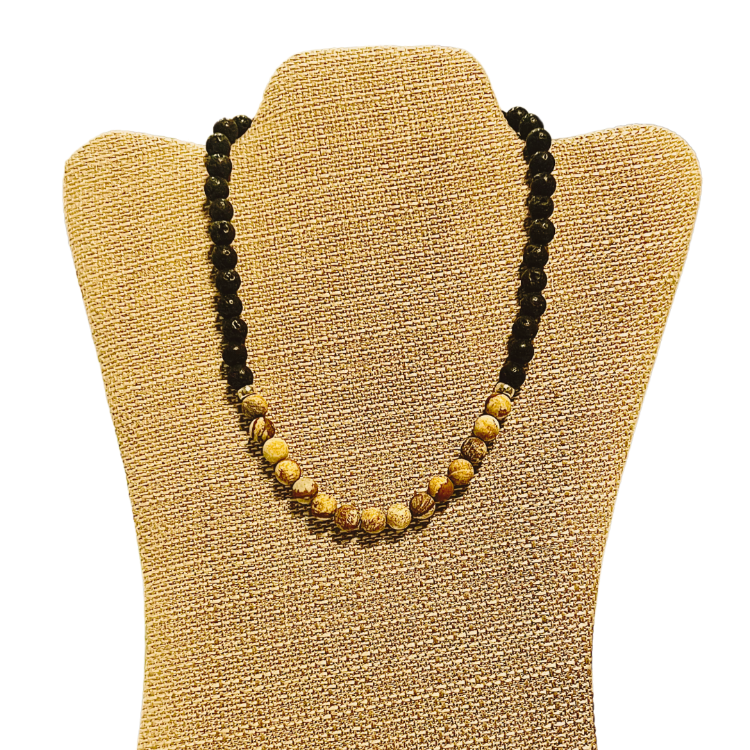 Natural Lava Aromatherapy Frosted Gemstone Necklace