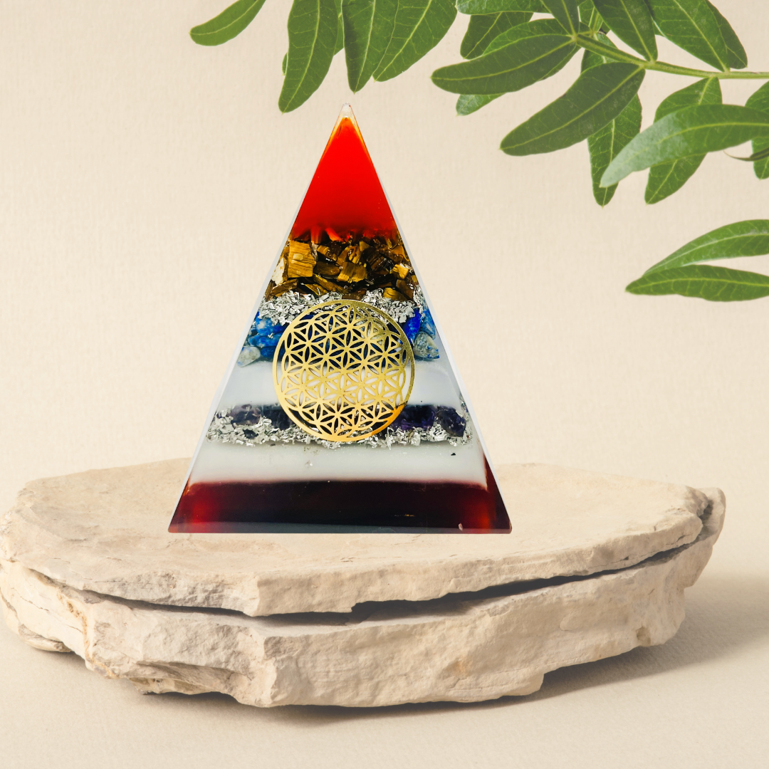 Tigers Eye Lapis Amethyst Flower of Life Pyramid