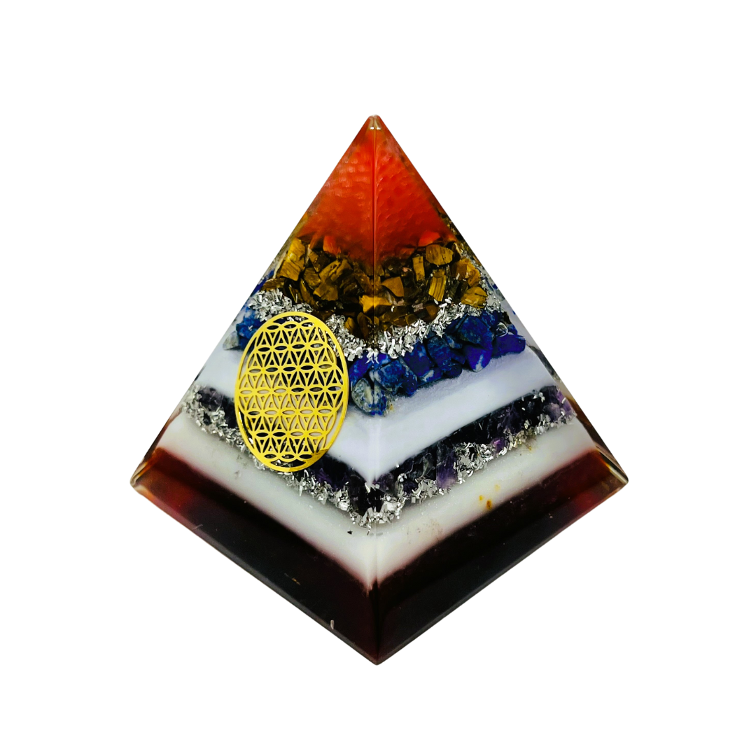 Tigers Eye Lapis Amethyst Flower of Life Pyramid