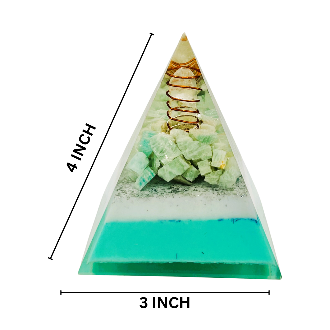 Amazonite Pyramid with Clear Quartz Crystal and Copper Coil