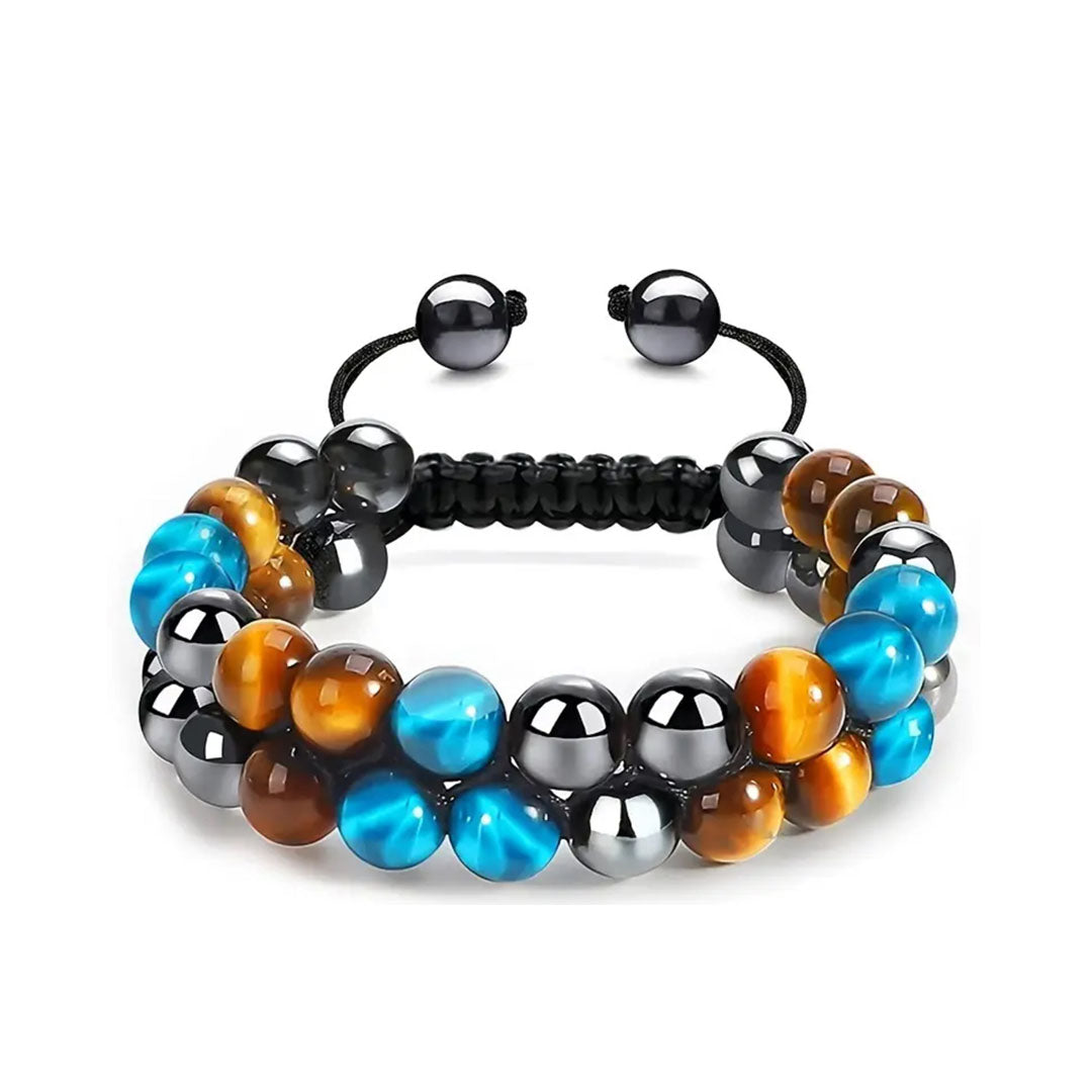 Blue Tigers Eye Hematite Triple Protection Bracelet