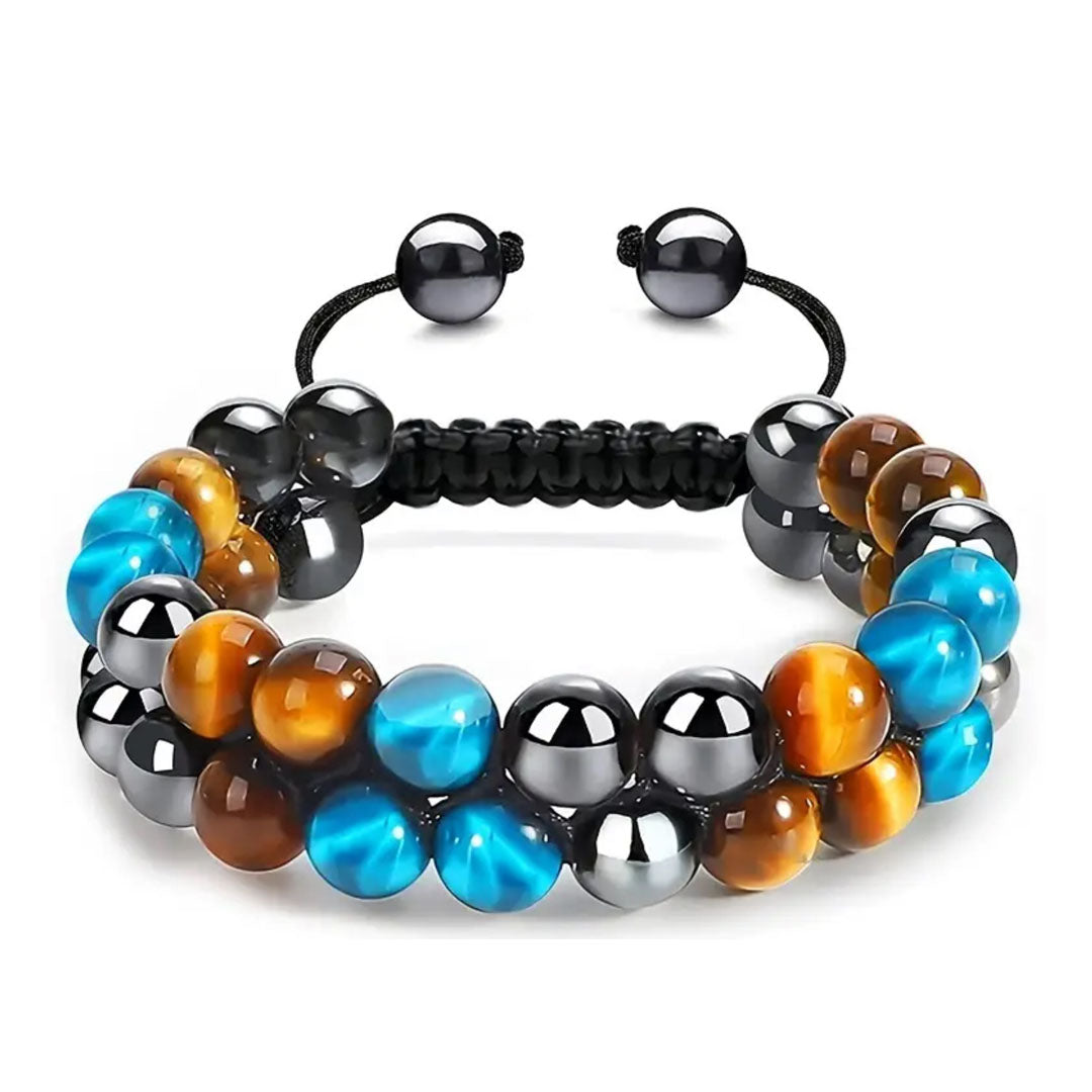 Blue Tigers Eye Hematite Triple Protection Bracelet