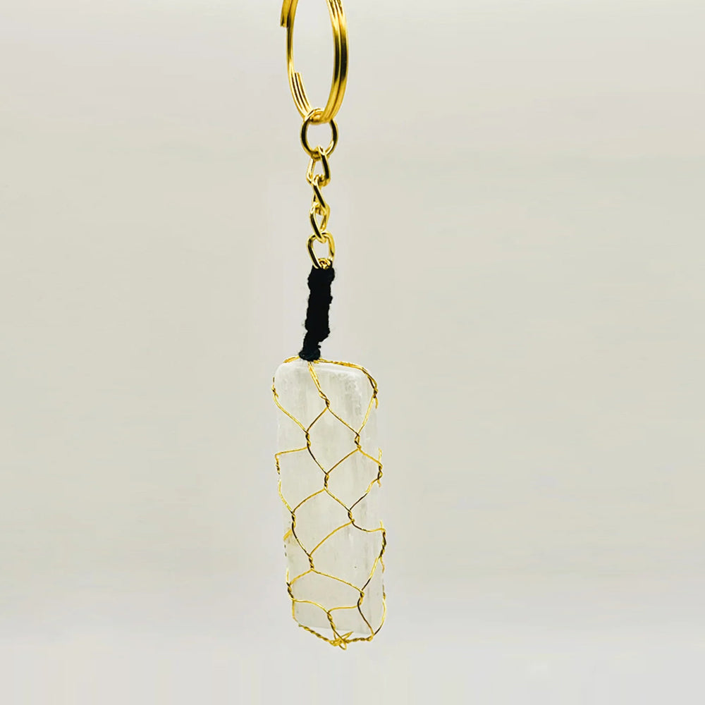 Selenite Golden Wire Wrapped Keychain
