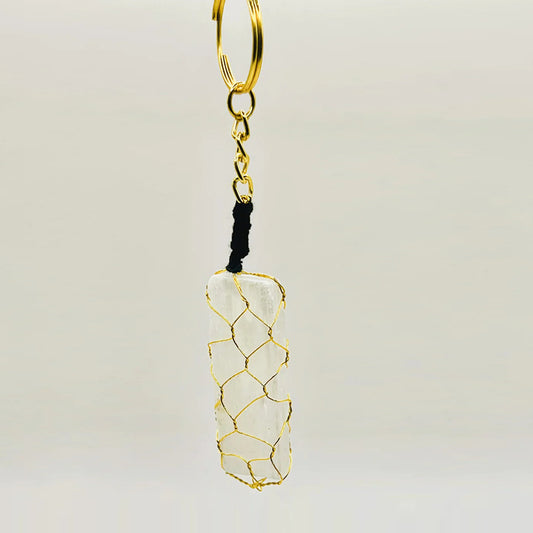 Selenite Golden Wire Wrapped Keychain