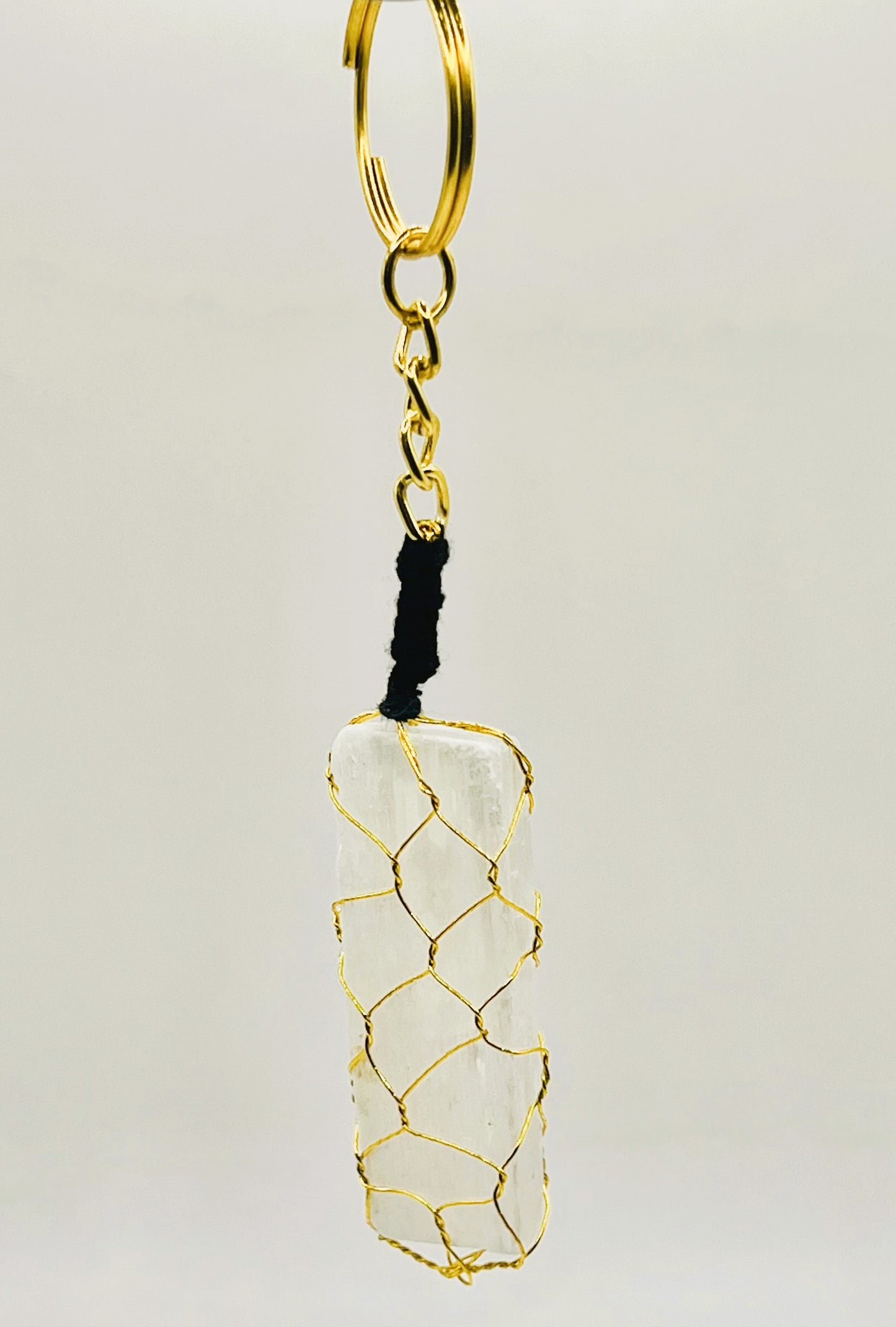 Selenite Golden Wire Wrapped Keychain