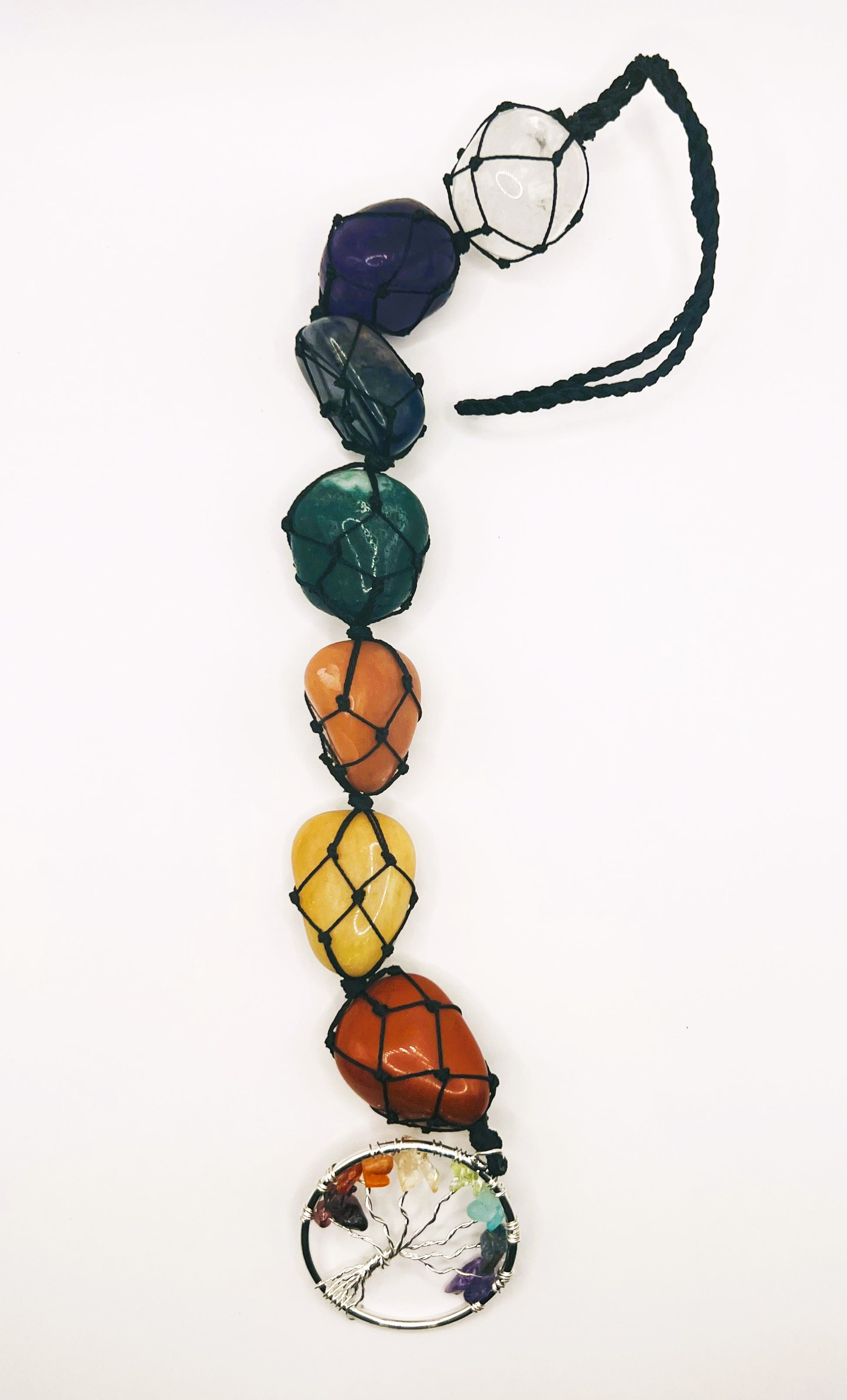 Chakra Natural Gemstone Hanging in Black Thread with Tree of Life