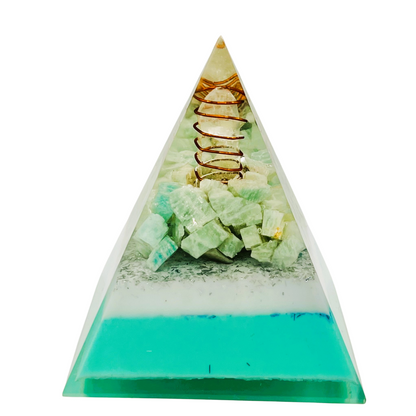 Amazonite Pyramid with Clear Quartz Crystal and Copper Coil