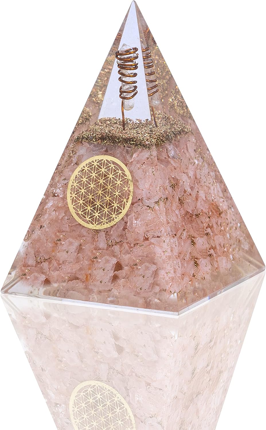 Rose Quartz Nubian Orgonite Pyramid with Clear Quartz Crystal and Copper Coil