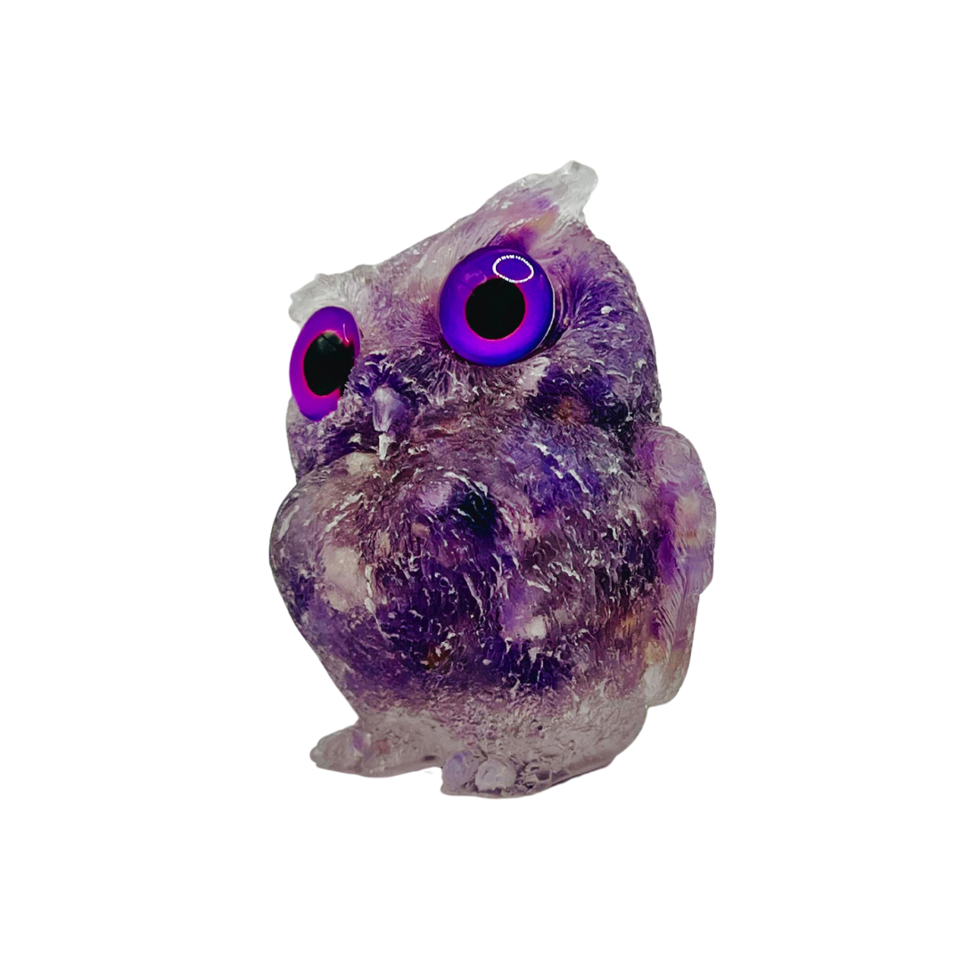 Amethyst Crystal Resin Owl
