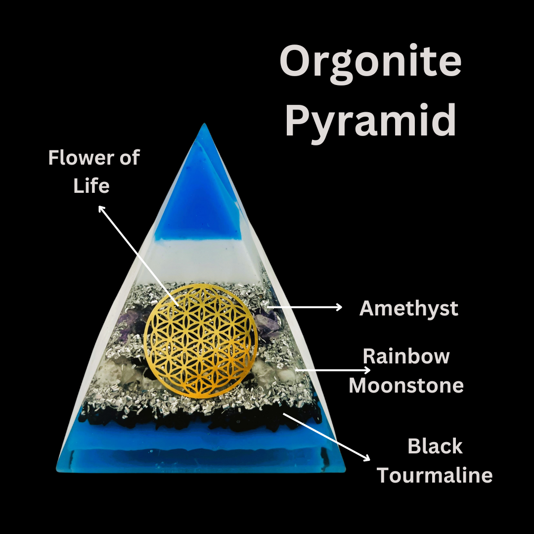 Amethyst Rainbow Moonstone Black Tourmaline Pyramid