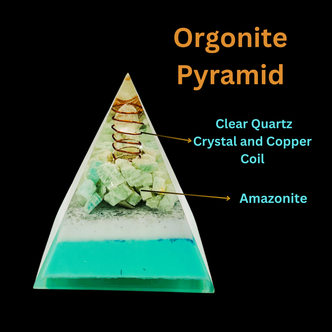 Amazonite Pyramid with Clear Quartz Crystal and Copper Coil