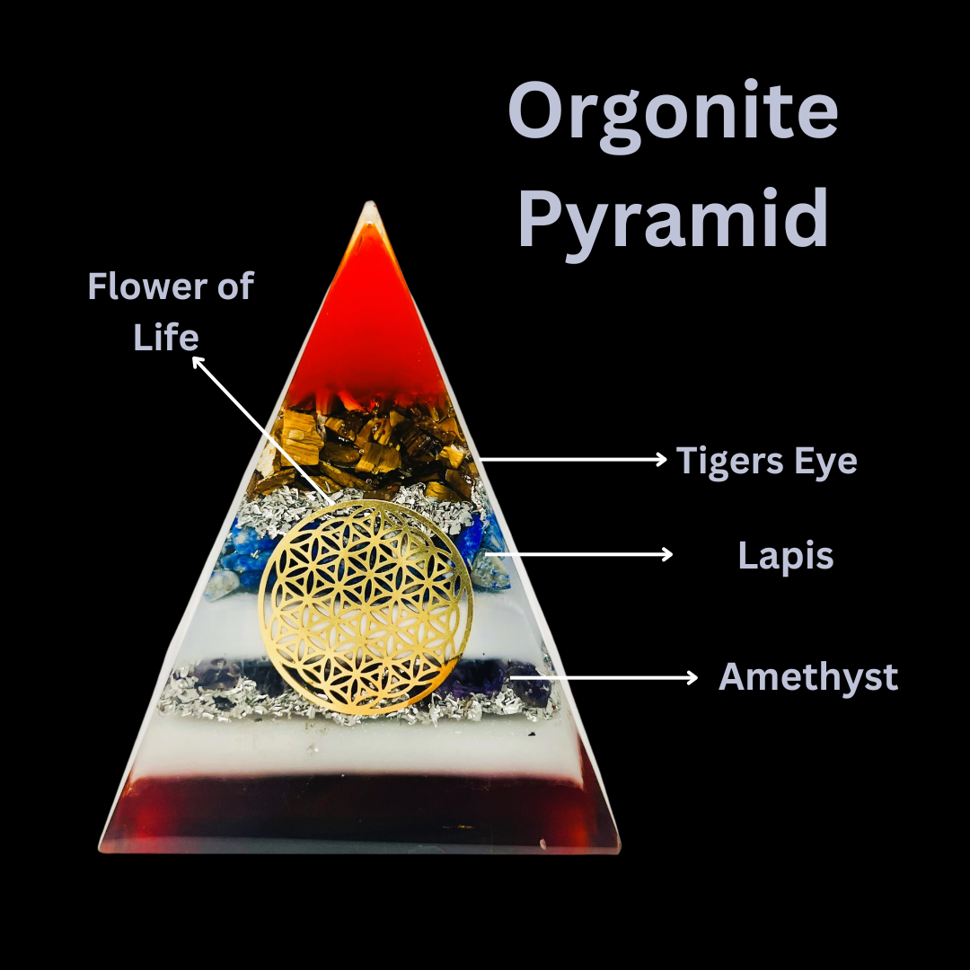 Tigers Eye Lapis Amethyst Flower of Life Pyramid