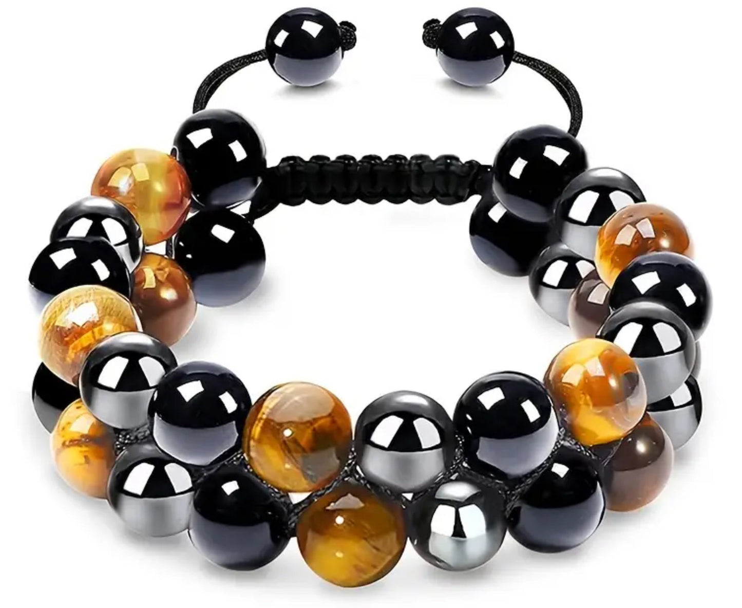 Tigers Eye Black Obsidian Hematite Triple Protection Bracelet