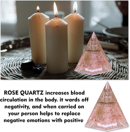 Rose Quartz Nubian Orgonite Pyramid with Clear Quartz Crystal and Copper Coil