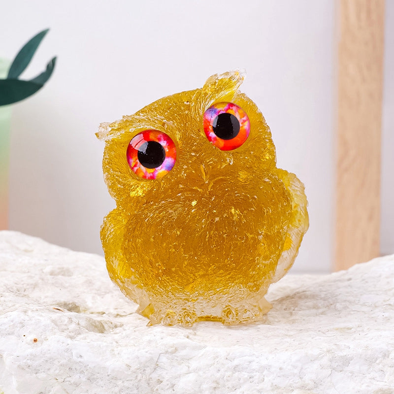 Citrine Crystal Resin Owl