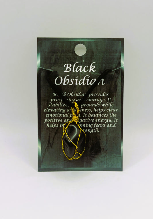 Black Obsidian Golden Wire Wrapped Necklace