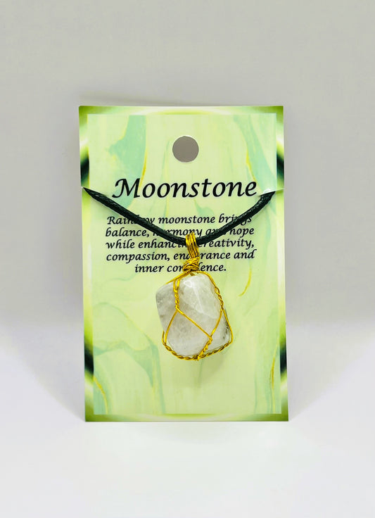 Moonstone Golden Wire Wrapped Necklace