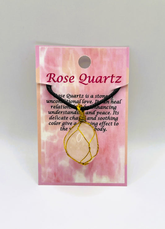 Rose Quartz Golden Wire Wrapped Necklace