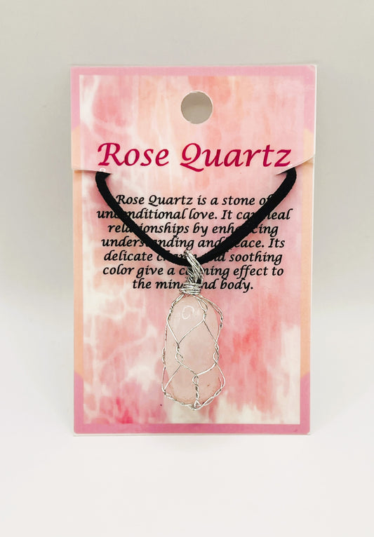Rose Quartz Silver Wire Wrapped Necklace