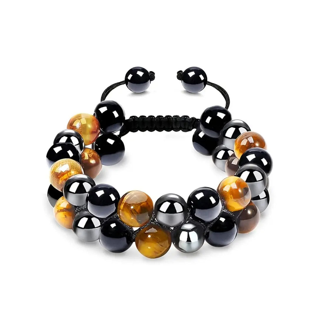 Tigers Eye Black Obsidian Hematite Triple Protection Bracelet